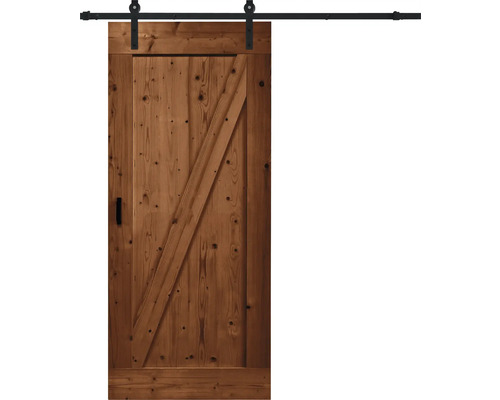 BARNDOOR Z-Brace vintage bruin compleet met basic rail en grepen 95x215 cm Houten schuifdeur met hangrailsysteem