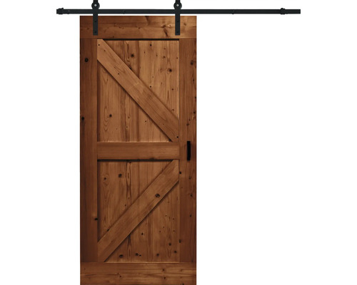 BARNDOOR Wales vintage bruin compleet met basic rail en grepen 95x215 cm Houten schuifdeur met beslag en Z-patroon