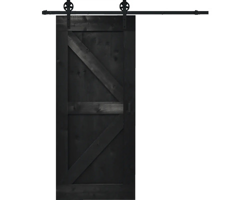 BARNDOOR Wales vintage zwart compleet met spaak rail en grepen 95x215 cm Houten schuifdeur met beslag