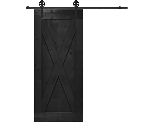 BARNDOOR X-Brace vintage zwart compleet met spaak rail en grepen 95x215 cm Schuifdeur met X-vormig ontwerp en beslagset