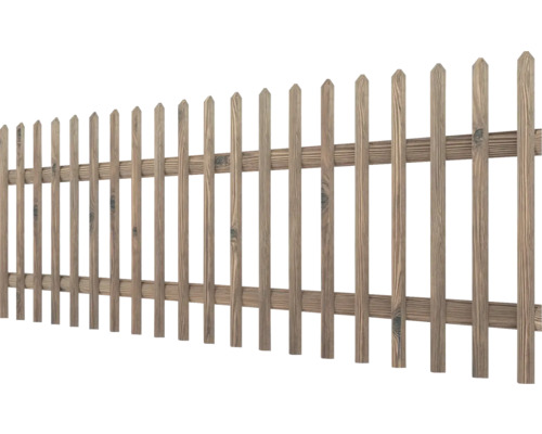 Houten hek met puntige latten en twee dwarsbalken