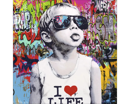 Wanddecoratie jongen met zonnebril voor graffitimuur