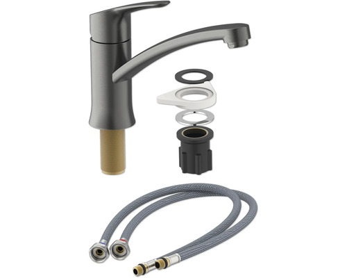 Keukenkraan met montageaccessoires en flexibele aansluitslangen