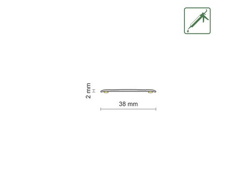Technische tekening van een profielstrip van 38 mm breed en 2 mm hoog
