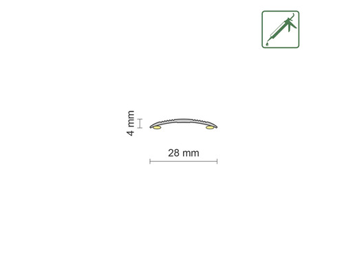 Profieldoorsnede met afmetingen 4 mm hoogte en 28 mm breedte