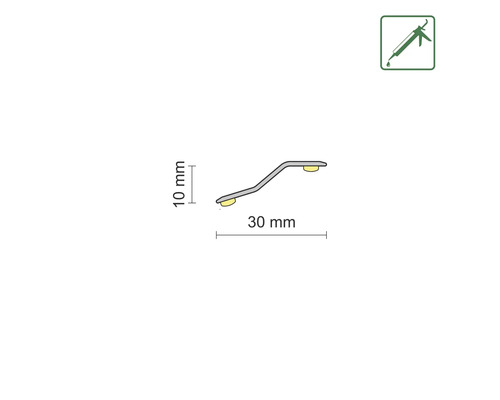 Profielstrip met afmetingen 10 mm x 30 mm, voor montage met lijm