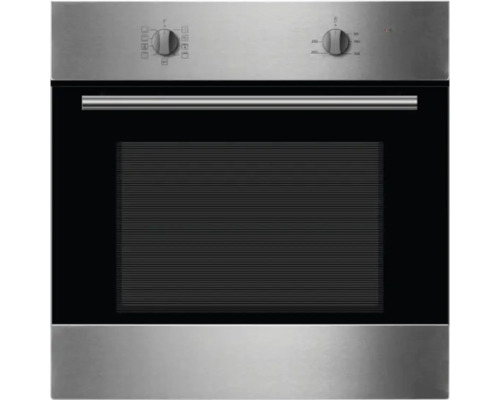 Roestvrijstalen inbouwoven met zwarte glazen deur en draaiknoppen