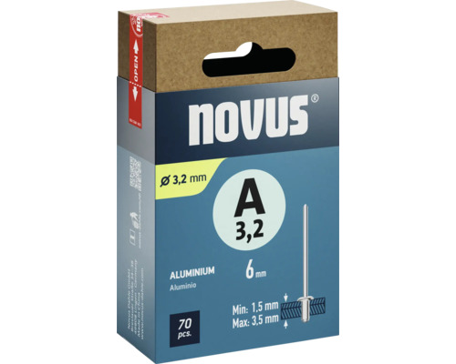 Novus blindklinknagels, 3,2 mm diameter, aluminium, verpakking van 70 stuks