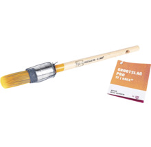 Ronde kwast met houten handvat en etiket