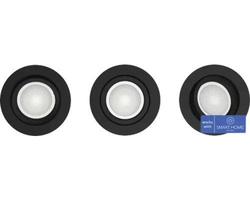 PHILIPS Hue White and Color Ambiance LED inbouwspot Centura Ø 90 mm zwart, 3 stuks Drie inbouwspots voor het plafond met Smart Home compatibiliteit