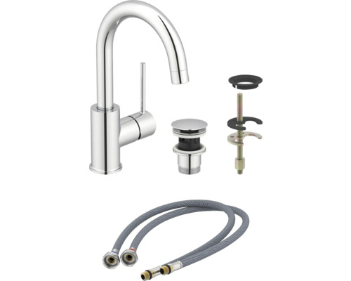 Wastafelkraan met afvoergarnituur en flexibele slangen