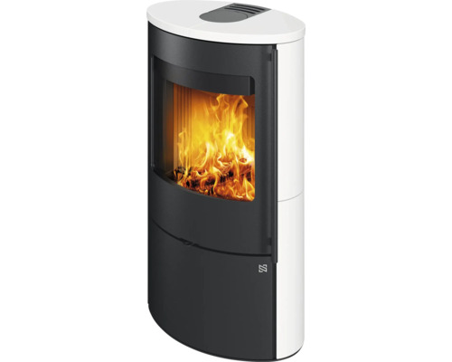 NORDENGER Houtkachel Folldal keramiek mat wit 6,3 kW Houtkachel met brandend hout