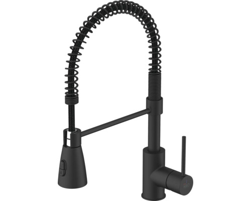 Zwarte keukenkraan met flexibele uitloop