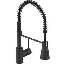 Zwarte keukenkraan met spiraalveerhals