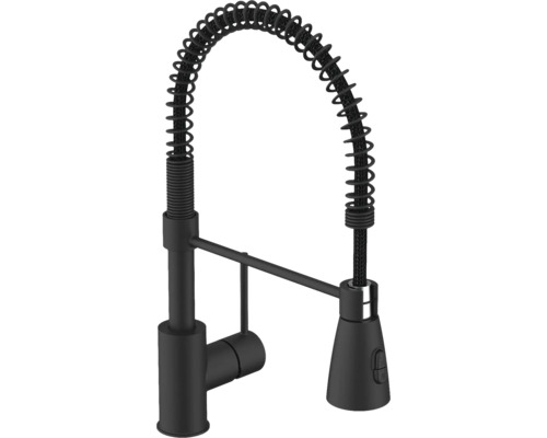Zwarte keukenkraan met spiraalveerhals