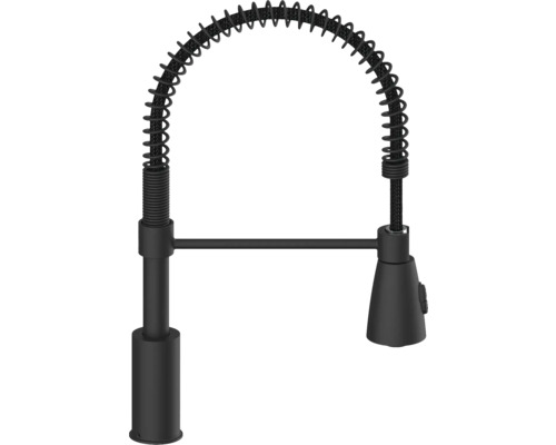 Zwarte keukenkraan met spiraalveer