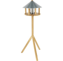 Vogelhuis met standaard van hout en metalen dak