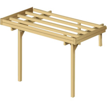 Houten overkapping met vier palen en dakconstructie