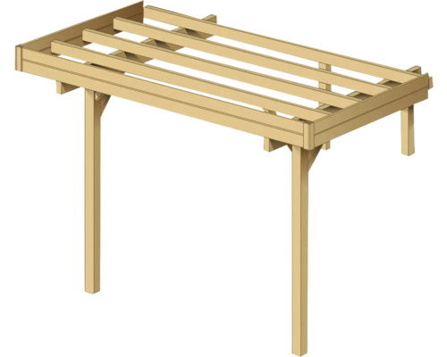 Houten overkapping met vier palen en dakconstructie