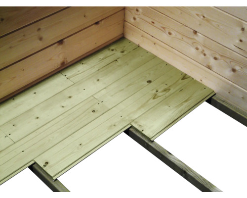 Houten vloer binnenshuis met houten wanden