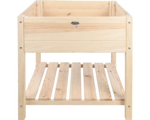 Houten plantenbak op poten met opbergruimte