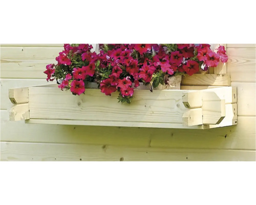 Houten bloembak met bloemen