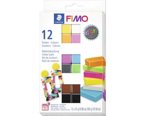 GLOREX Fimo effect modelleerklei 12x25 gram neon Fimo modelleerklei, verpakking met twaalf kleuren