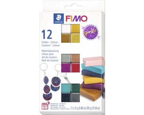 GLOREX Fimo effect modelleerklei 12x25 gram Fimo Sparkle Ovenhardende modelleerklei, 12 kleuren