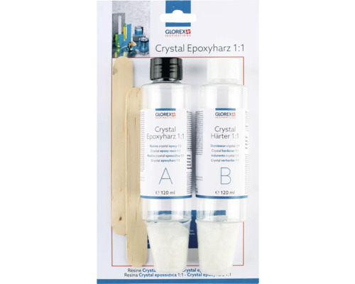 Glorex Crystal Epoxyhars 1:1 set met epoxyhars, harder, mengbekers en houten spatel