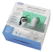 Glorex Abformsilikon HE verpakking met siliconen mal en gevormd figuur