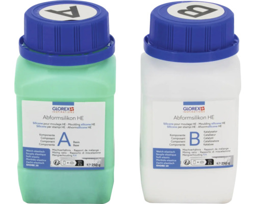 GLOREX Afdruksiliconen zeer elastisch 2x 250 gram Twee flessen Abformsilikon HE van Glorex, component A en component B, elk 250 gram