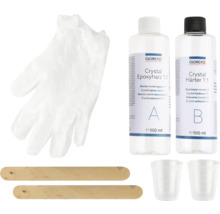 Glorex Crystal epoxyhars set met handschoen, roerstaafjes en maatbekers