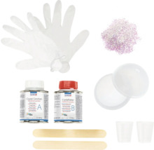 Glorex giethars set met giethars, verharder, handschoenen, mondbescherming, bekers, roerstaafjes en glitter