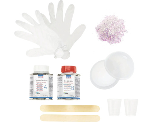 Glorex giethars set met giethars, verharder, handschoenen, mondbescherming, bekers, roerstaafjes en glitter