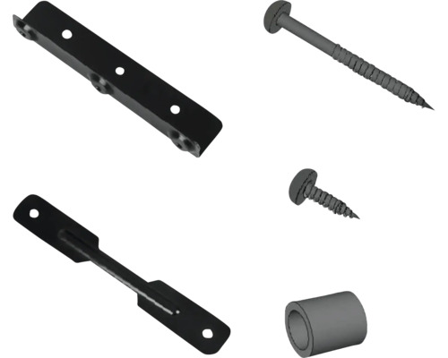 Metalen connector, schroeven en pluggen