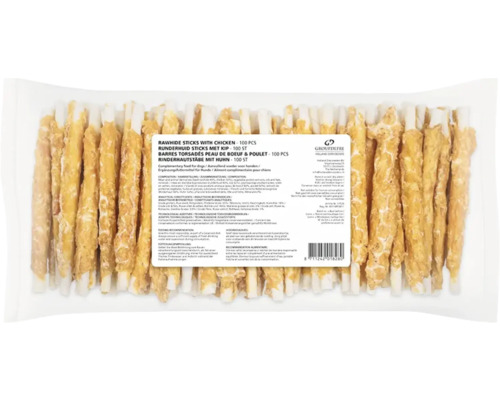 Hondenkluiven runderhuidsticks met kip, 100 stuks