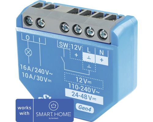 Blauwe Smart Home inbouwschakelaar met schroefklemmen