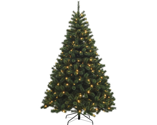 Kunstmatige kerstboom met verlichting op een standaard