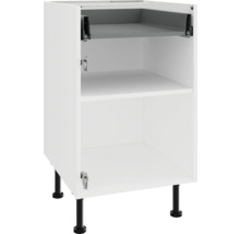 Witte keukenkast met planken en zwarte poten