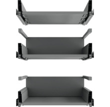 Drie aanzichten van een metalen lade-element