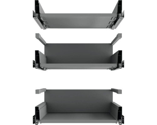 Drie aanzichten van een metalen lade-element