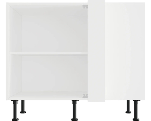 Witte keukenkast met plank en zwarte poten