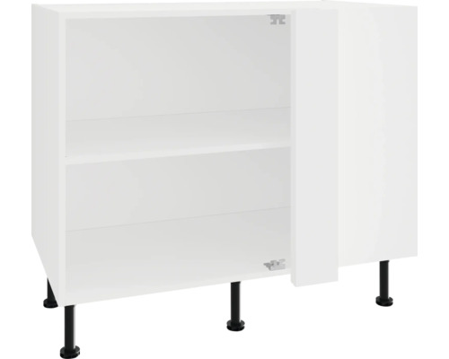 Witte onderkast met open deur en legplanken