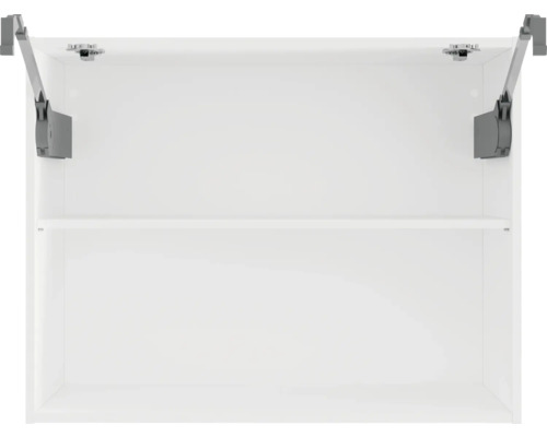 Witte wandkast met een plank en een open deur