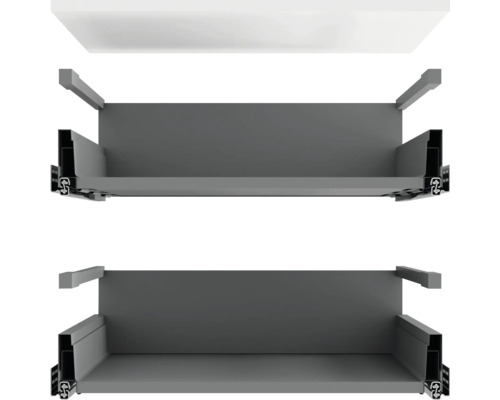 Twee grijze lades met uittrekbare rails voor meubels