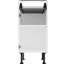 Witte onderkast met twee open vakken en zwarte poten