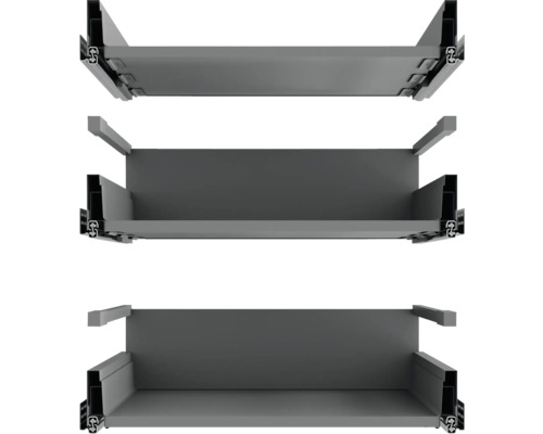 Drie metalen lade-elementen voor opslag