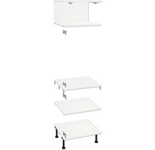 Bovenaanzicht van een keukenonderkastsysteem met laden en werkbladen