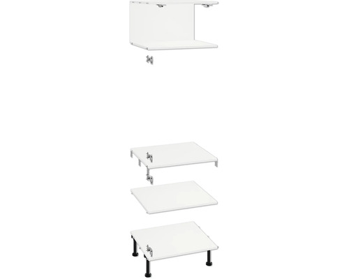 Bovenaanzicht van een keukenonderkastsysteem met laden en werkbladen