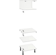 De afbeelding toont witte onderkasten met beslag en zwarte poten.